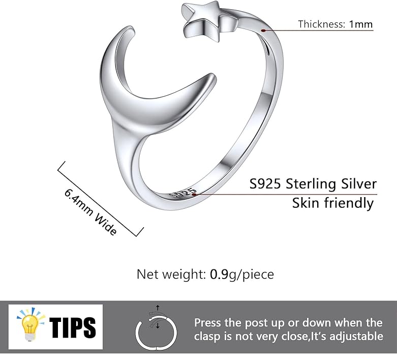SILVERCUTE Toe Ring, Chic 925 Stamped Toe Ring, Band/Leaf Toe Ring, Sterling Silver Open Adjustable Toe Ring Set, Adjustable Pinky Rings