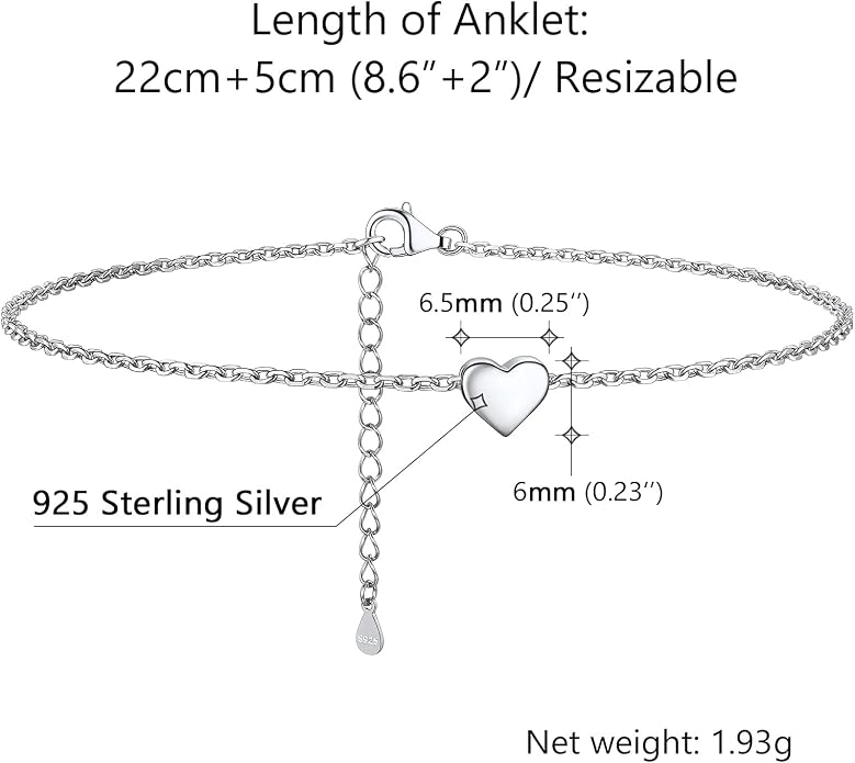 PROSILVER 925 Sterling Silver Ankle Bracelets For Women, Stylish Chain Anklets, Summer Beach Jewelry, 8.6-10.6 Inch Adjustable, Come with Box