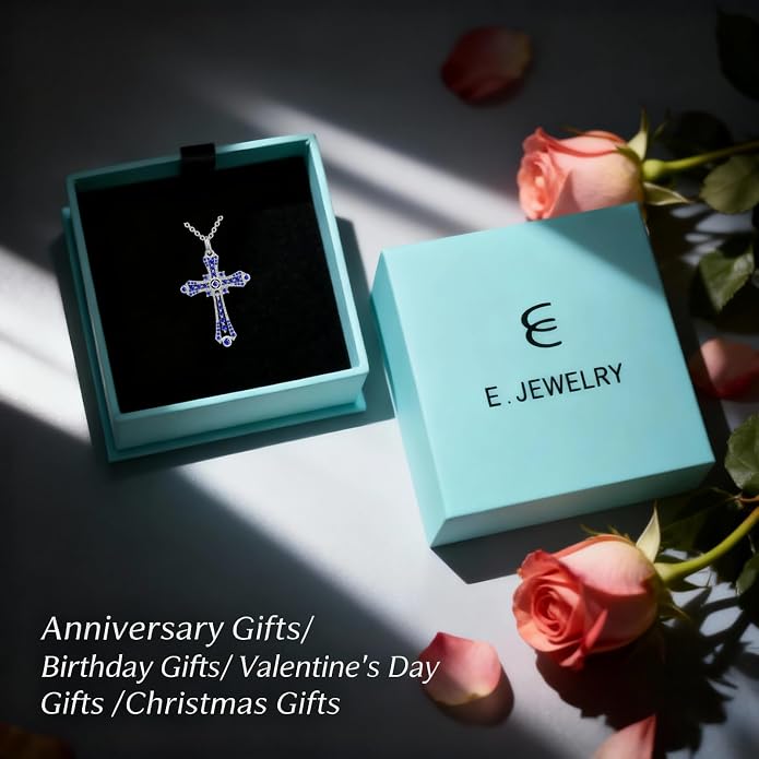 E Religious Gifts for Women, Cross Necklace 925 Sterling Silver Crucifix Pendant Necklace, Christian Jewelry Gifts for Her Women Wife Girlfriend Mom