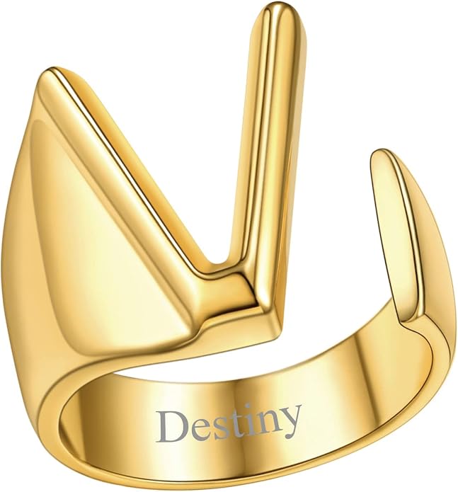FindChic Customizable Initial Ring Statement 18K Gold Plated Fashion Cuff Rings for Women Alphabet Letter A to Z Resizable Knuckle Ring (with Gift Box)