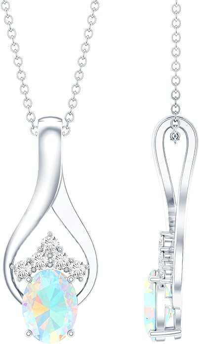 Natural 1.2 Carat Ethiopian Opal Teardrop Necklace With Silver Chain, AAA Quality - Fine Jewelry Gift