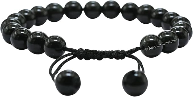 Amazing Gemstone Silver Sheen Obsidian Bracelet for Women Men's Gifts - Protection Healing Crystal Bracelet - 8mm Gemstone Beaded Adjustable Bracelet