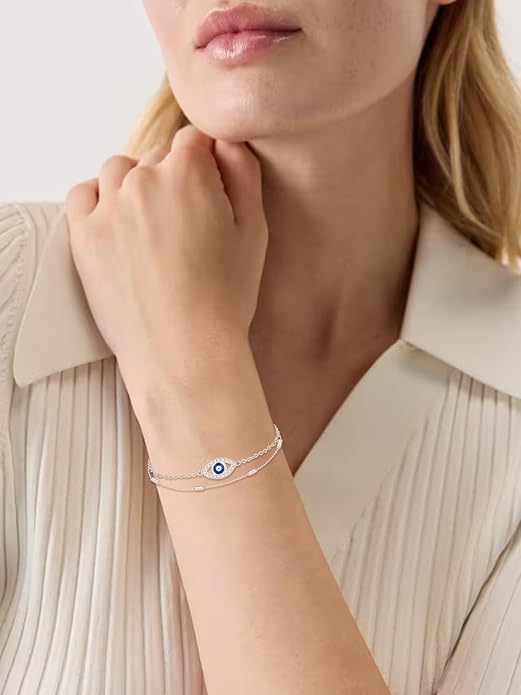 Palpitate Evil Eye Anklet for Women Protection Ankle Bracelets Layered Bead Chain Evil Eye Jewelry Christmas Gifts for Women Adjustable