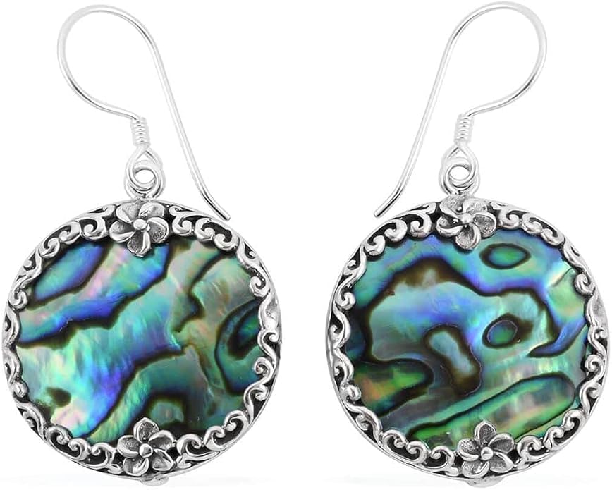 Abalone Shell Dangle Earrings for Women Sterling Silver 925 - Unique Vintage Beach Boho Earrings - Costume Jewelry Anniversary Birthday Christmas Gifts for Womens