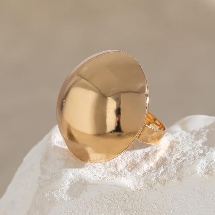 Angyape Chunky Gold Statement Rings Non Tarnish,Thick Dome Rings for Women Adjustable Silver Bubble Ring Vintage Chunky Ring Tarnish Free Trendy Jewelry Gifts