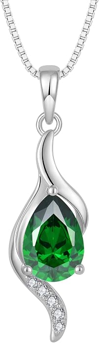 JO WISDOM Birthstone Necklace for Women Teardrop Cubic Zirconia Necklace 925 Sterling Silver Fine Jewelry Birthday Gifts for Women