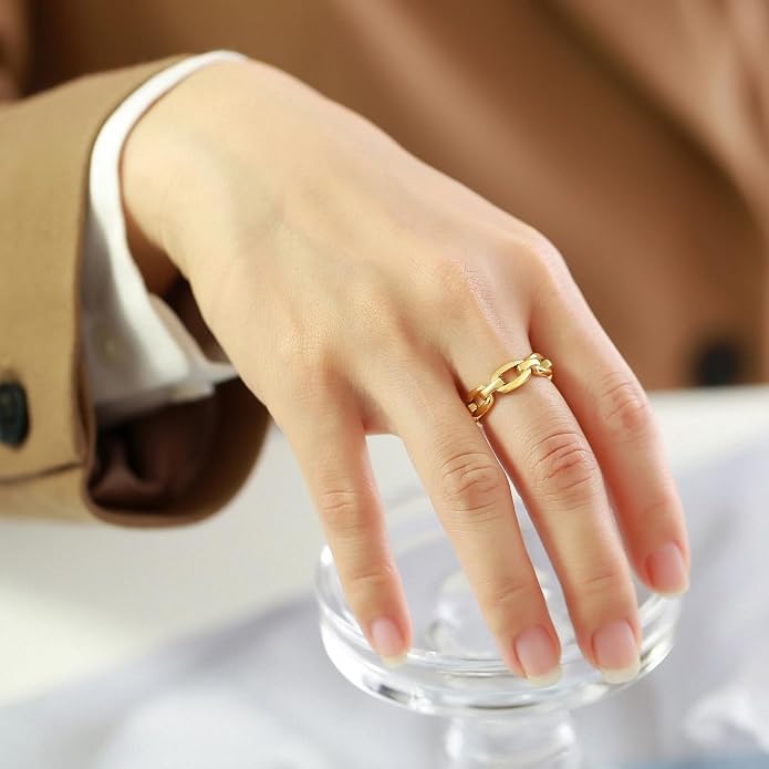 6mm Minimalist 18K Gold Stainless Steel Rings Women Link Chain Ring Finger Rings