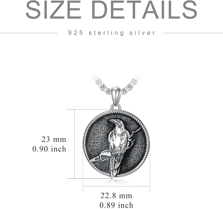 Viking Necklace for Men S925 Sterling Silver Odin/Troll Cross/Compass/Raven/Valknut/Axe Rune Amulet Necklace Norse Jewelry for Christmas Birthday