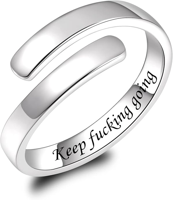 BEILIN 925 Sterling Silver Inspirational Jewelry Rings Adjustable Ring Personality Encouragement Gift for Teens Women