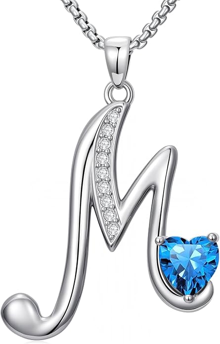 Birthday Gifts for Women Alphabet A to Z Initial Birthstone Pendant Necklaces for Women - 18k White Gold Plated Personalized Name Jewelry Anniversary Graduation Gifts for Wife Her Daughter Girlfriend(with Gift Box)