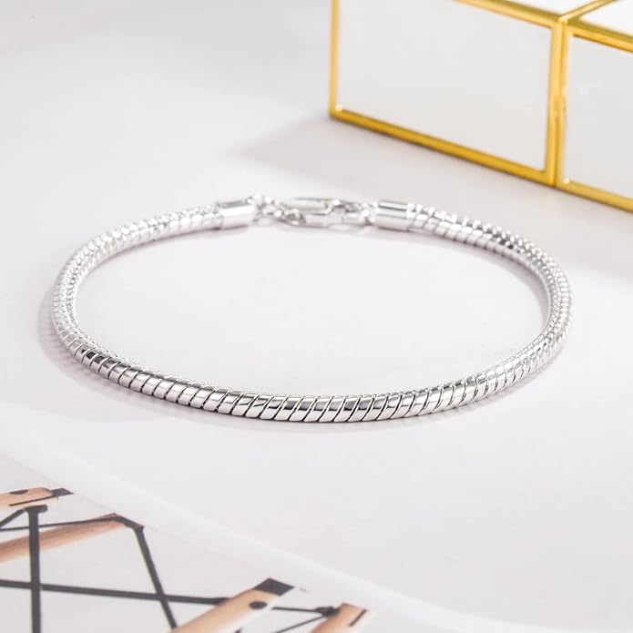 Dankadi Italy Smooth 3MM 4MM Round Snake Chain Bracelet Solid 925 Sterling Silver Men Women 6.3" 6.7" 7" 7.5" 8" 8.5" 9" 9.5" Bangle Charm Jewelry Gift