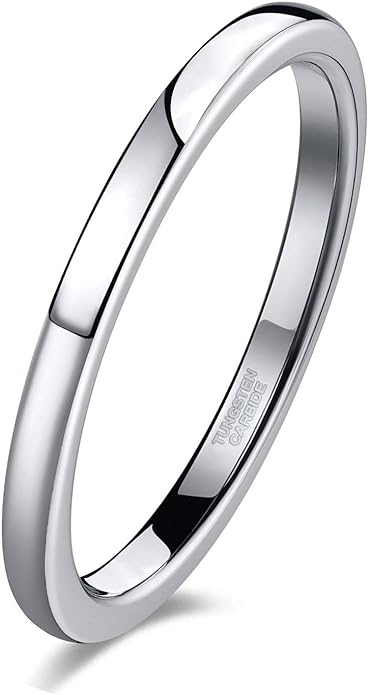 TRUMIUM 2mm 4mm 6mm 8mm Tungsten Wedding Band Ring for Men Women Silver/Rose Gold Plated/Rainbow/Gold Plated Domed High Polish Engagement Promise Rings Comfort Fit 4-15