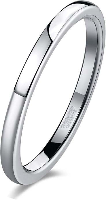 TRUMIUM 2mm 4mm 6mm 8mm Tungsten Wedding Band Ring for Men Women Silver/Rose Gold Plated/Rainbow/Gold Plated Domed High Polish Engagement Promise Rings Comfort Fit 4-15