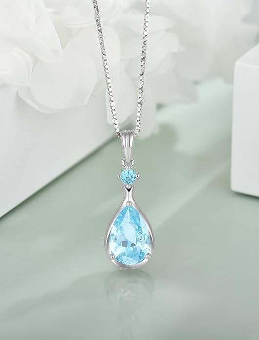 Birthstone Necklace for Women Teardrop Necklace S925 Sterling Silver Infinity Love Pendant for Mom Women