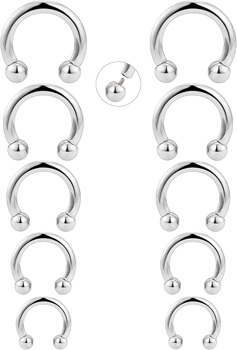 20G-00G Septum Rings Ear Gauges Earrings Stretching Kit 316L Surgical Steel Horseshoe Septum Pa Piercing Jewelry for Women 10mm 12mm 14mm 16mm