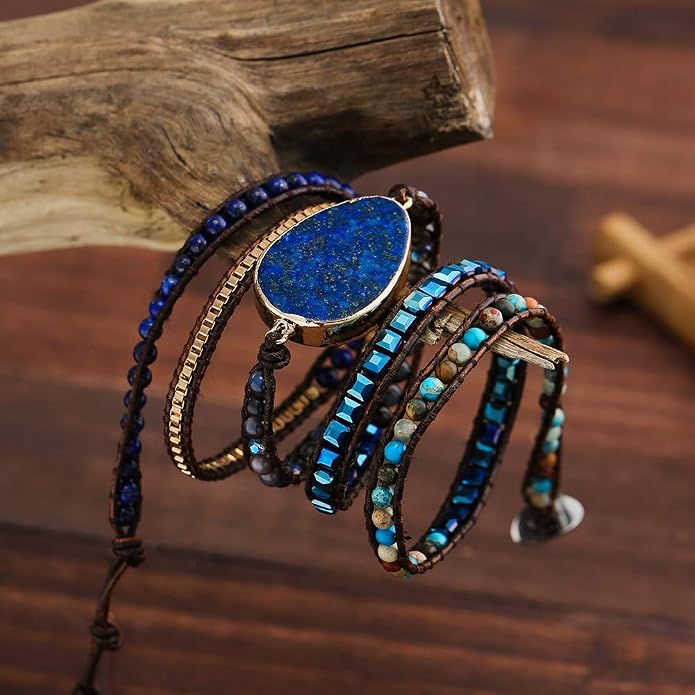 Plumiss Women Boho Handmade Natural Stone Crystal Leather Bead Wrap Bracelets Collection