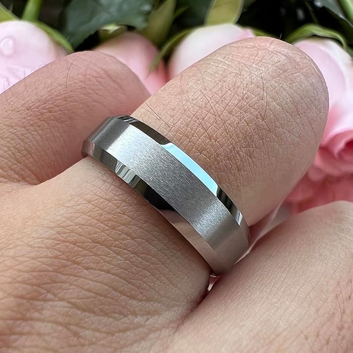 TUTISS 6mm 8mm Tungsten Rings for Men Women Fashion Engagement Wedding Bands Matte Finish Beveled Edges Comfort Fit