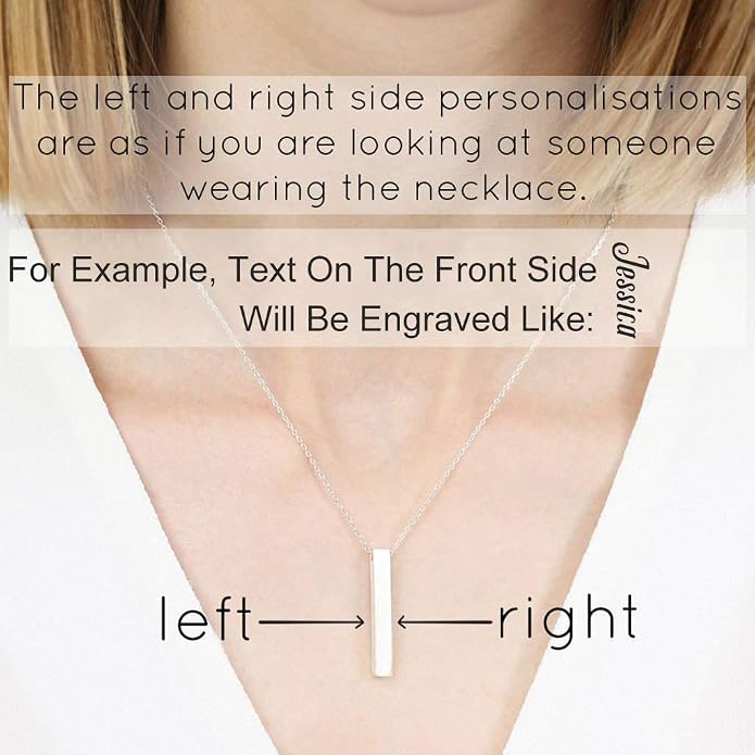 Xianofu Personalized Vertical Name Bar Necklace Fathers Day, Custom Message Engraved 4 Sided Bar Necklace Charm Stainless Steel Pendant for Men, Women
