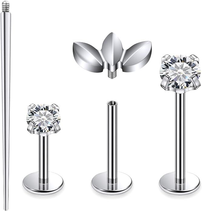 20G 18G 16G Astm F136 Titanium Internal Thread Flat Back Earrings Nose Studs Tragus Forward Helix Conch Cartilage Lobe Earring Stud Medusa Labret Monroe Lip Ring Piercing Jewelry For Women Men