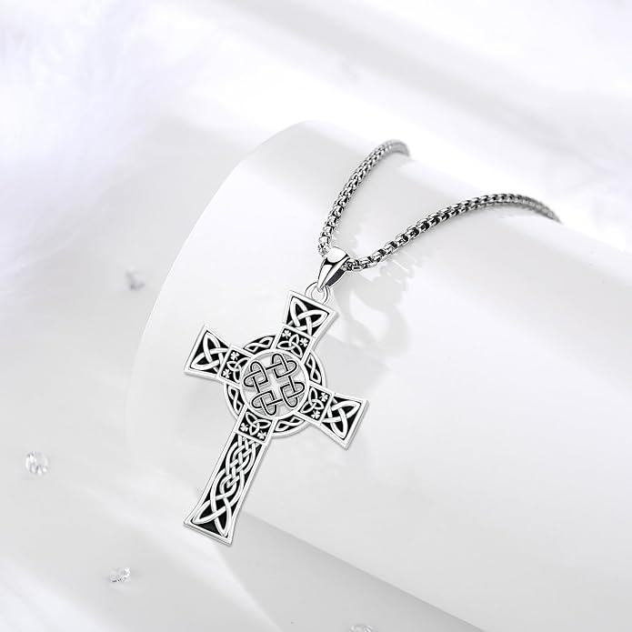 Celtic Cross Tree of Life Necklace for Women Sterling Silver Thor Hammer Tree of Life Pendant Irish Knot Cross Amulet Tree of Life Jewelry