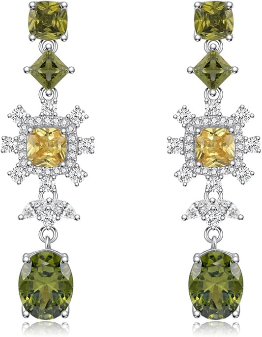 925 Sterling Silver Colorful Chandelier Teardrop Dangle Earrings Statement Flower Stud Earrings for Women Party Prom