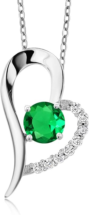 Gem Stone King Heart Shape Pendant Necklace For Women | 925 Sterling Silver | 6MM Round Gemstone Birthstone | Heart Necklace For Women | With 18 Inch Silver Chain