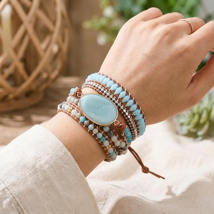 YGLINE Boho Handmade Wrap Leather Tube Crystal Stone Bracelet for Women