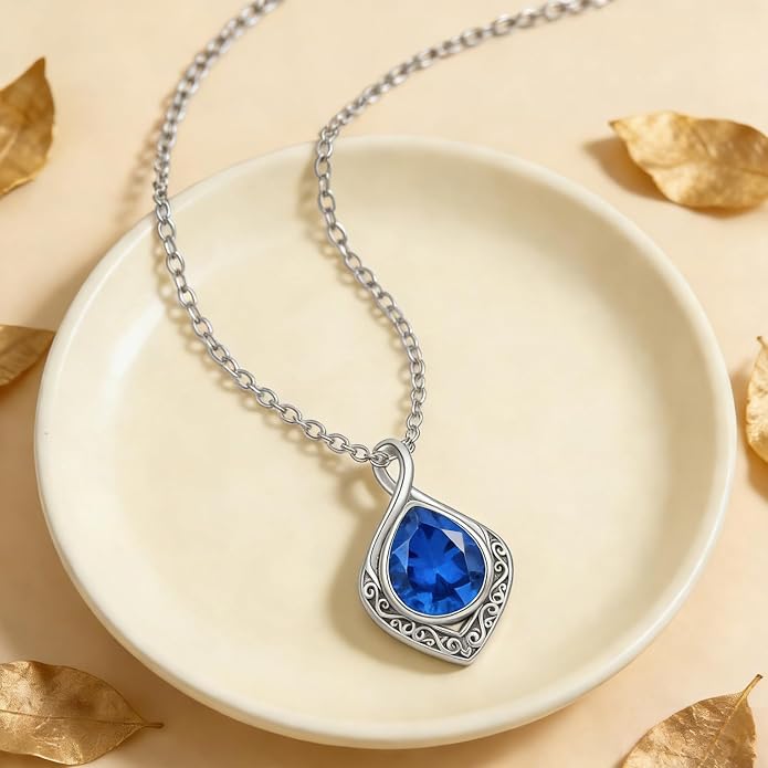 PELOVNY Celtic Knot Necklaces for Women 925 Sterling Silver Gemstone/Birthstone Teardrop Infinity Necklace Irish Celtic Pendant Jewelry Gifts for Mom Daughter Wife