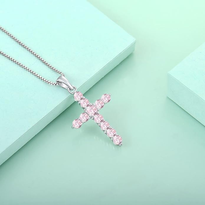 STARCHENIE Cross Necklace Sterling Silver Crucifix Pendant Gemstones Jewelry for Women