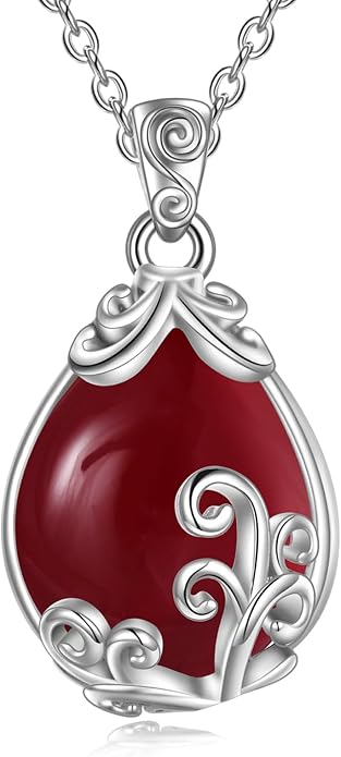 POPLYKE Sterling Silver Gemstone Teardrop Pendant Necklace Crystal Jewelry for Women