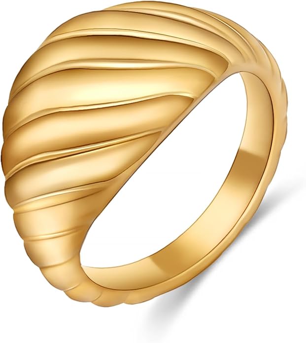 Gold Silver Rings Set for Women Chunky Statement Rings ZC Dome Evil Eye Croissant ring Thick 18K Gold Plated Band Rings