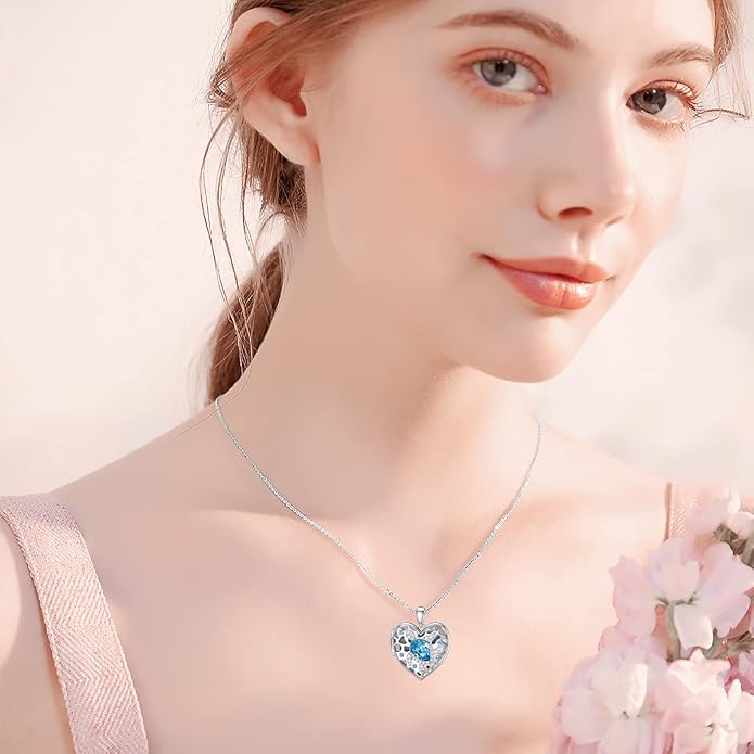 Dorunmo Personalized Locket Necklace 925 Sterling Silver that Holds Pictures Butterfly Birthstone Photo Heart Locket Custom Jewelry Congratulations New Beginnings New Job Gifts for Women