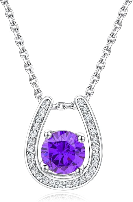 925 Sterling Silver Horseshoe Necklace for Women Round Gemstone Birthstone Necklace Sapphire/Emerald/Ruby/CZ Horse Shoe Pendant Necklaces Jewelry Gift