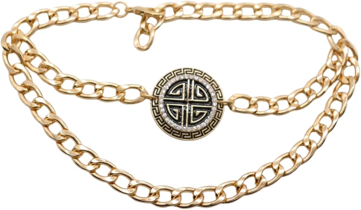 Women’s Gold Boot Chain Anklet Set – 2PCS Chunky Double Chains With Medallion Charm, Adjustable Shoe Jewelry – Handmade in USA BC17