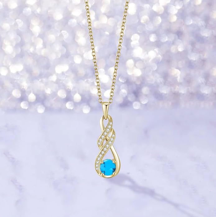 Birthstone Necklaces for Women 925 Sterling Silver Infinity Pendant Created Gemstone Jewelry for Her, 16"+2"