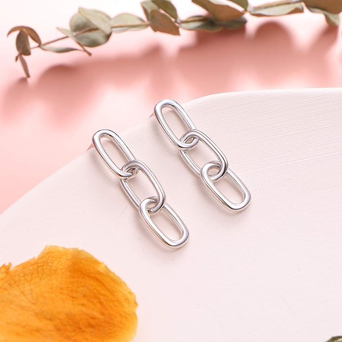 S925 Sterling Silver Trendy Dangle Drop Stud Loops Hoop Earrings for Women Jewelry Cuban Link