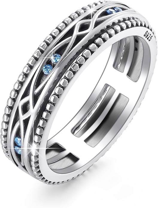PARAFO Anxiety Fidget Rings Men Women 925 Sterling Silver Fidget Rings Relieve Stress Gift Jewelry Gifts for Men Women