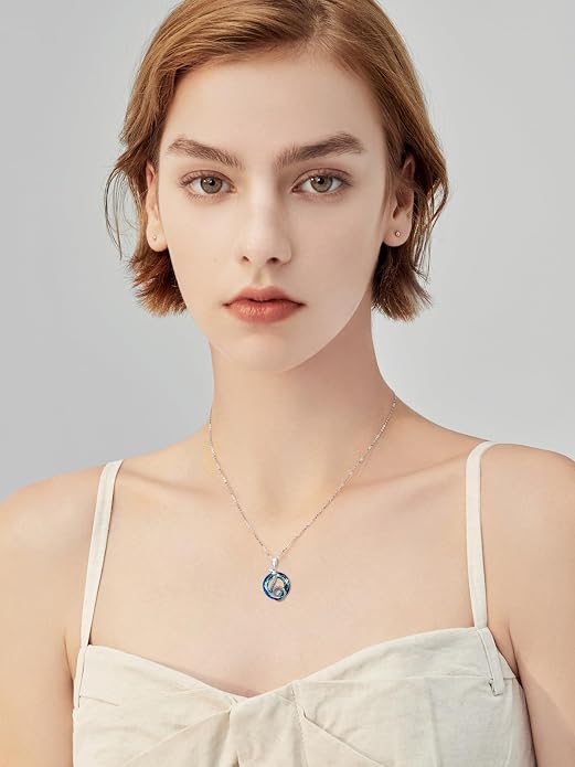 Dragonfly Necklace 925 Sterling Silver Dragonfly/Sunflower Bee Pendant Necklace Dragonfly with Blue Circle Crystal Dragonfly Jewelry Gifts as Holiday Christmas Gifts for Women
