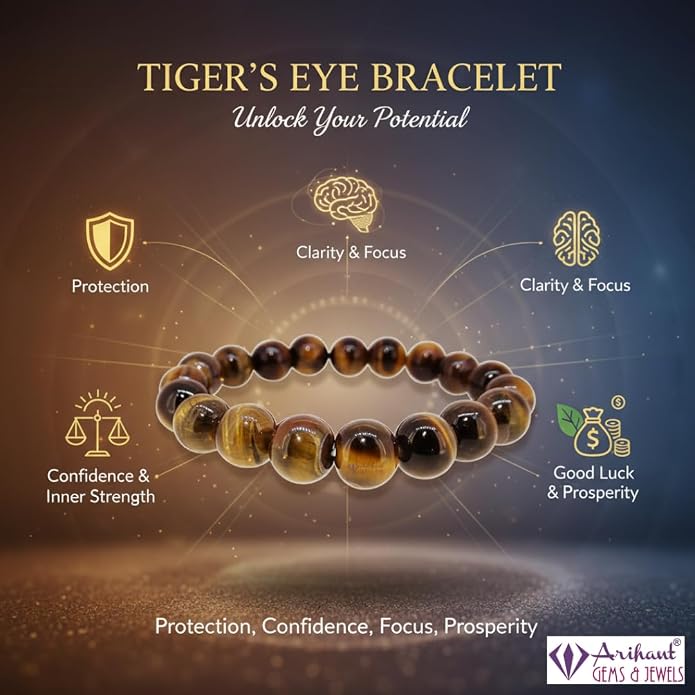 Arihant Gems And Jewels Reiki/Yoga Healing Crystal Stretchable Bracelet,100% Natural And Certified, Astrological Gemstone, Unisex Both For Men & Women - (8 Mm)