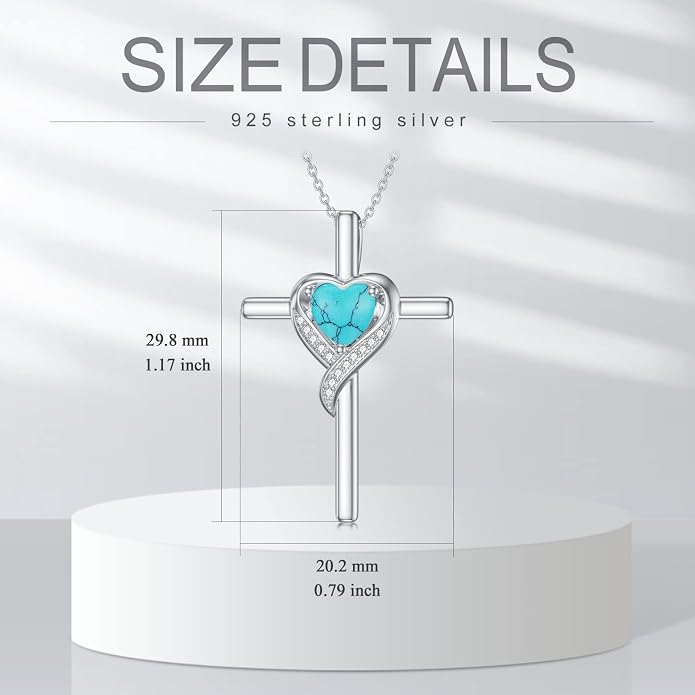 TOUPOP Birthstone Cross Necklace for Women 925 Sterling Silver Heart Cross Pendant Necklace Mothers Day Birthday Jewelry Gifts for Mom Wife Her