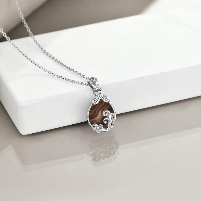 POPLYKE Sterling Silver Gemstone Teardrop Pendant Necklace Crystal Jewelry for Women