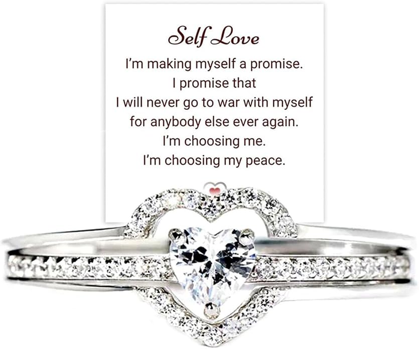 I Choose Me Layered Heart Rings, S925 Self-Love Heart Rings Remind You That Self-Love Is The Best Kind Of Love Inspirational Encouraged Ring Jewelry Gift for Women Daughters