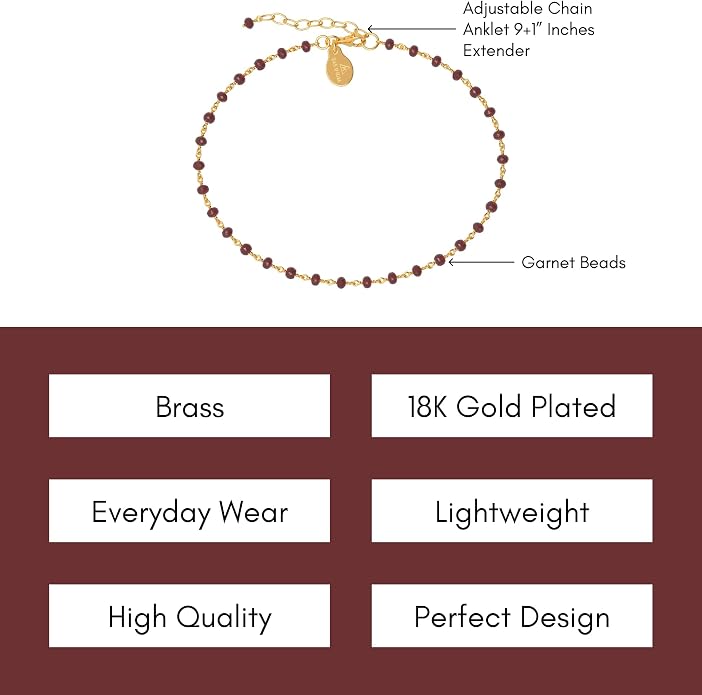Dainty Gemstone Anklet for Women – 10 Inch Adjustable Anklet with 1 Inch Extender, Gold or Silver Plated Foot Jewelry, Minimalist Boho Style Gift