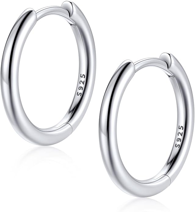 FaithHeart 925 Sterling Silver Huggie Hoop Earrings, Small Hoop Earring for Women, Silver/14K Gold/Black/Rose Gold Hypoallergenic Cartilage Earrings for Women 8/10/12/14/16/18/20mm