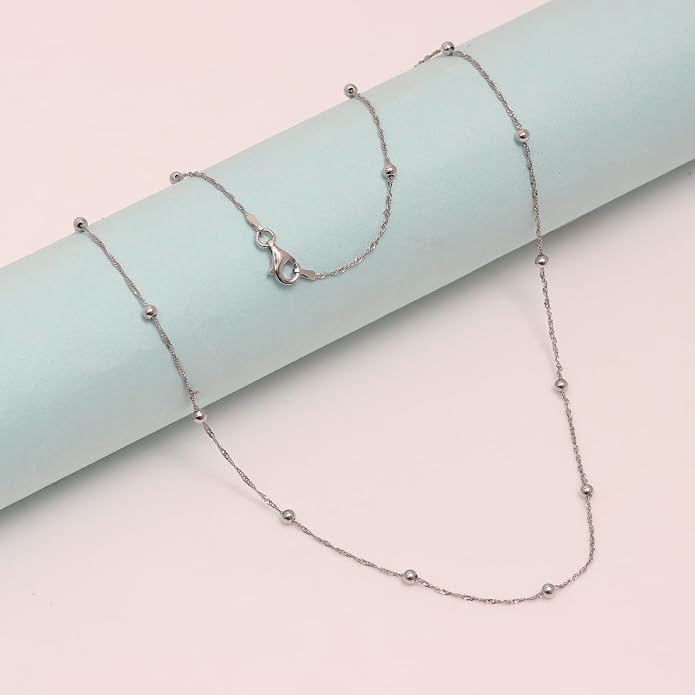 LeCalla 925 Sterling Silver Singapore Bead Ball Station Chain Necklace for Women | 3MM Beaded Station Necklace | Sterling Silver Chain Jewelry Gifts for Women | 16-30 Inches