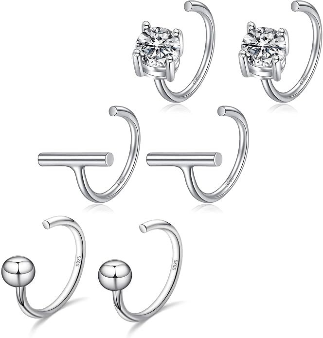 CHIC & ARTSY 925 Sterling Silver Half Hoop Earrings for Women, Small Huggie Hoops Set with Ball Bar Star Moon Cross & Pearl, Lightweight Comfort Fit Everyday & Sleep Earrings
