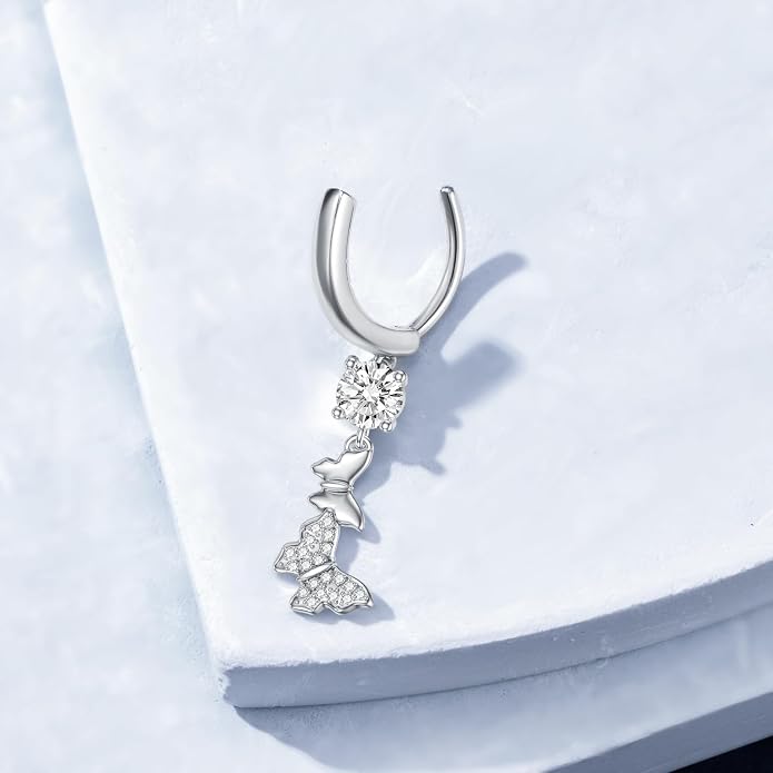 Butterfly Cross Shark Belly Button Ring 925 Sterling Silver Clicker Belly Rings Dangle Navel Ring Hypoallergenic Navel Piercing Belly Piercing Jewelry Gifts for Women