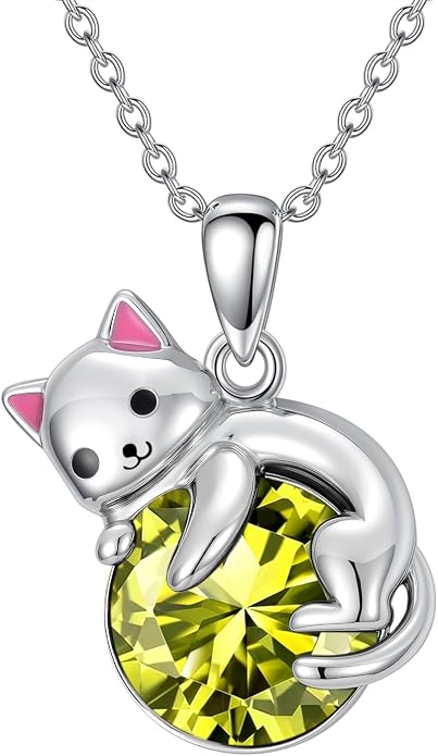 PELOVNY Teddy Bear Necklace for Women 925 Sterling Silver Bear/Highland Cow/Fox/Cat/Axolotl Birthstone Necklace Christmas Birthday Jewelry Gifts for Mom Daughter Wife Sister