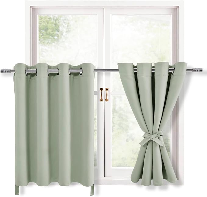 Hiasan RV Blackout Curtains for Bedroom, 52 x 30 Inches Long - Thermal Insulated & Light Blocking Window Curtains for Living Room/Kids Room, 2 Drape Panels Sewn with Tiebacks, Seafoam Green