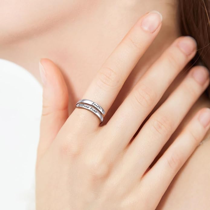Ladytree Adjustable Inspirational Rings 925 Sterling Silver Stacking Wrap Spiral Twist Statement Band Encouragement Birthday Gift for Women Men